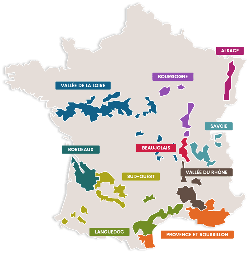 Carte de France des Vins par Agidra fournisseur de vins pour les professionnels