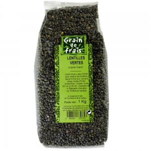 Lentilles vertes paquet 1kg Grain de frais  Carton de 12 x 1kg