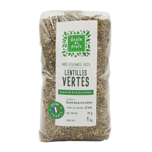 Lentilles vertes France paquet 1kg Grain de Frais  Carton de 12 x 1kg