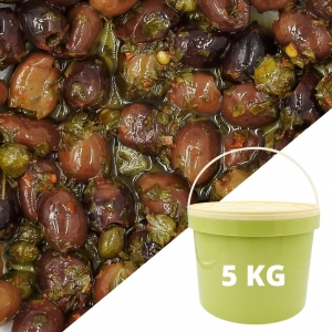 Olives noires dénoyautées et câpre Italie  SEAU DE 5KG