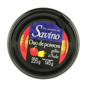 Duo de poivrons grillés à l'huile pot 225g Savino  Carton de 12  pots X 225