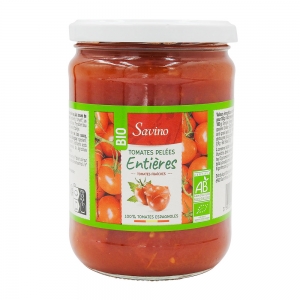 Tomates entières pelées au jus BIO conserve 500g  barquettes filmées 12 bocaux